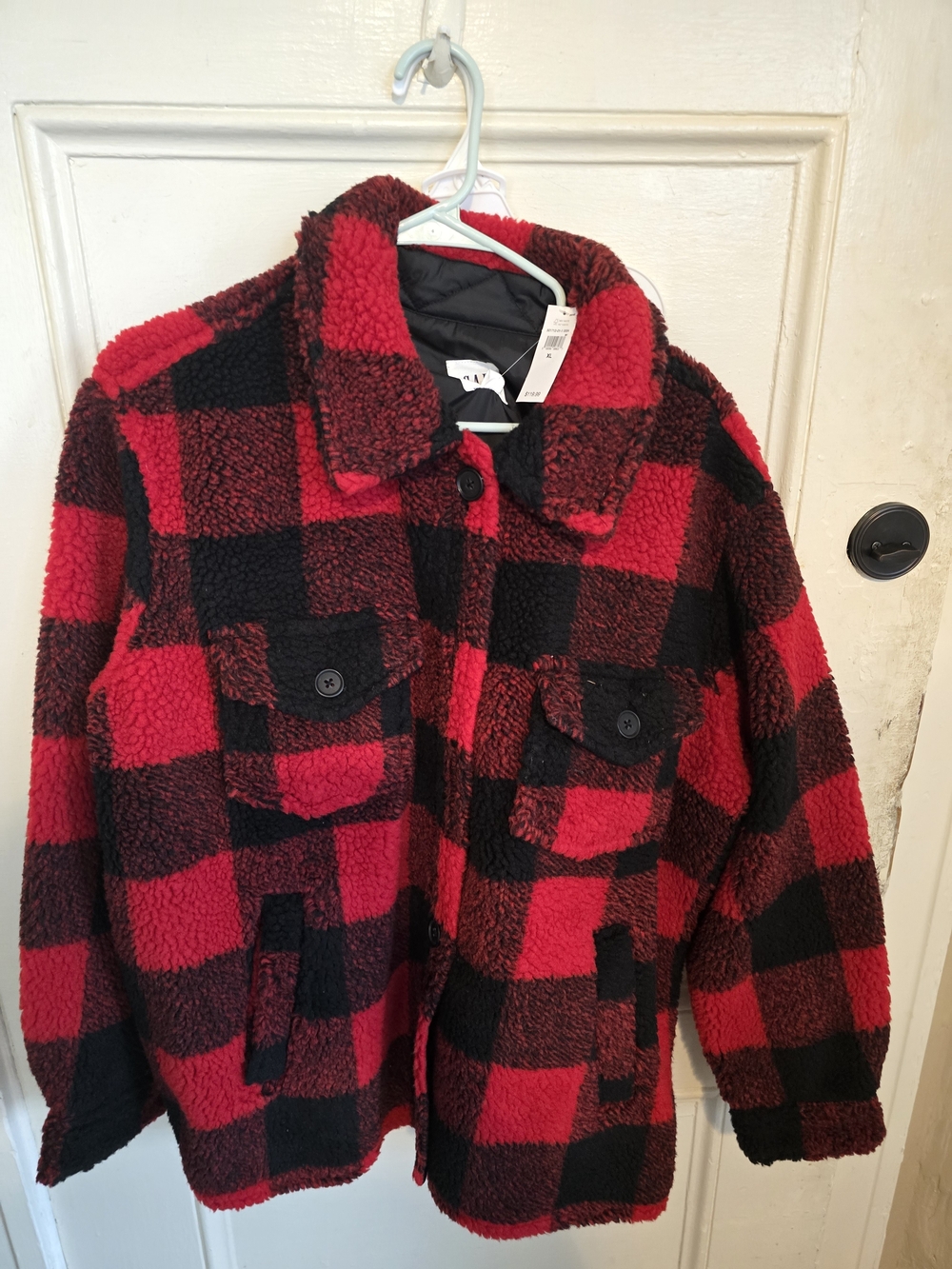 GAP Red & Black Sherpa Plaid Shirt Jacket